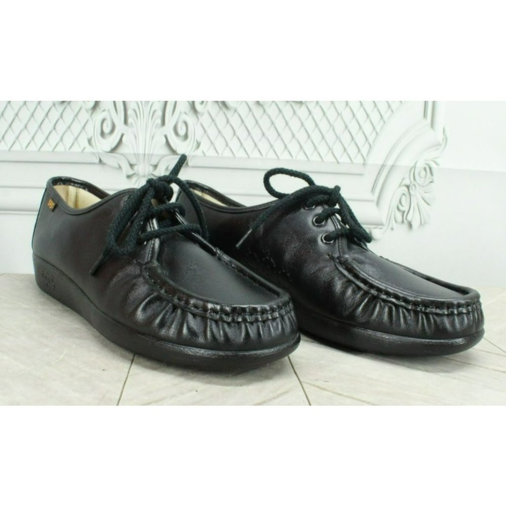 SAS Black Leather Slip On Moccasins Loafer Ankle Shoes Size 8 Narrow - Picture 3 of 7